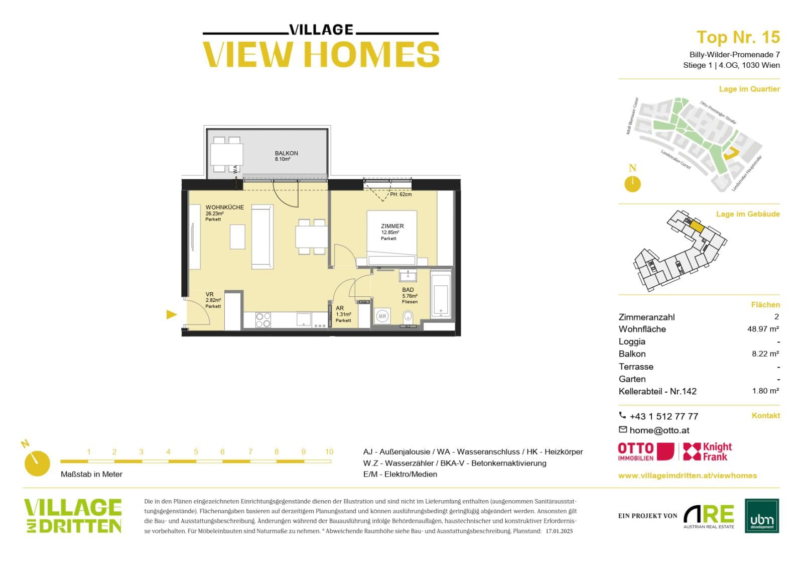 Grundriss BF2 Stg. 1 - Top 15 — Village im Dritten — 2 Zimmer — 49 m² — 4th floor