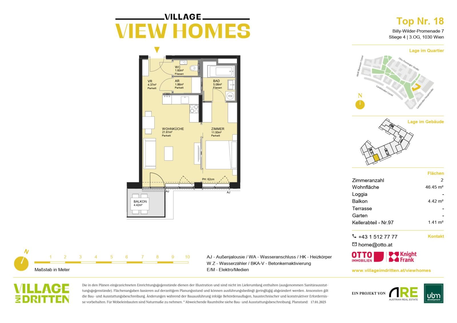 Grundriss BF2 Stg. 4 - Top 18 — Village im Dritten — 2 Zimmer — 46,5 m² — 3rd floor