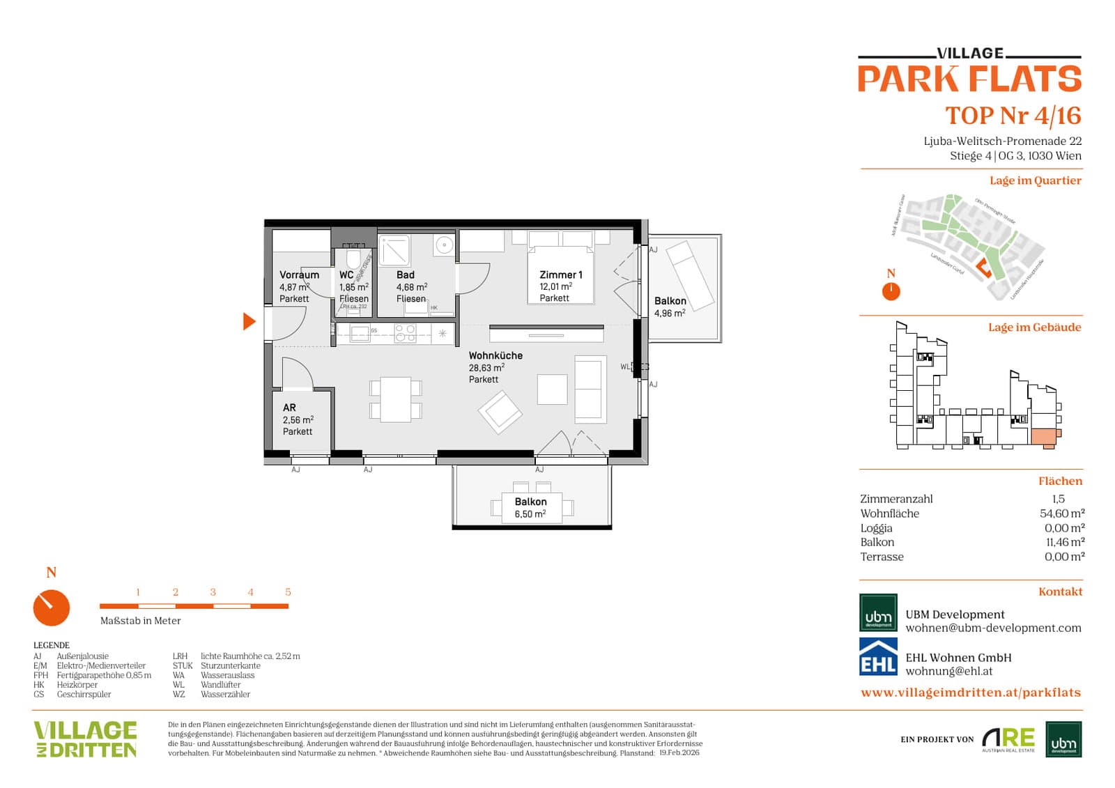Grundriss BF5 Stg. 4 - Top 16 — Village im Dritten — 1.5 Zimmer — 54,6 m² — 3rd floor