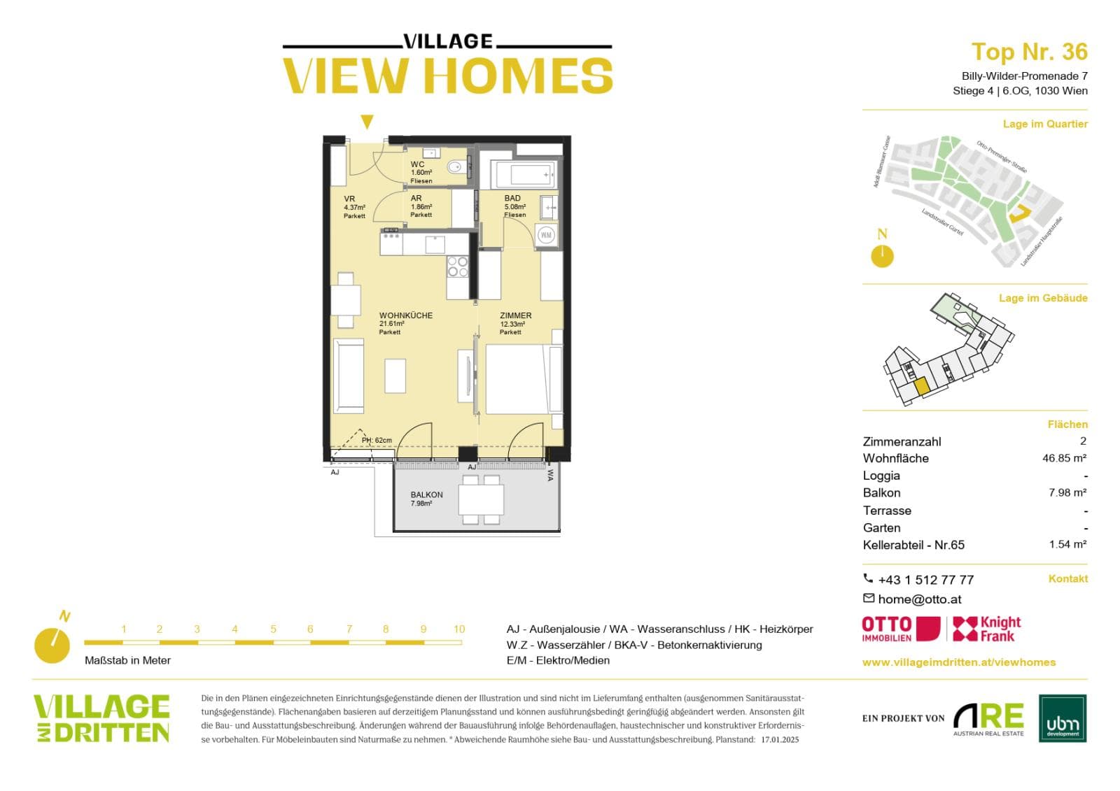 Grundriss BF2 Stg. 4 - Top 36 — Village im Dritten — 2 Zimmer — 46,9 m² — 6th floor