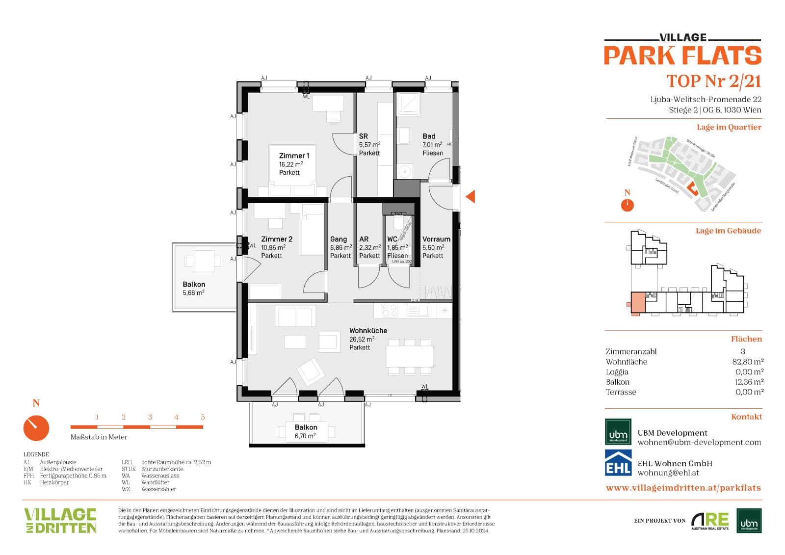 Grundriss BF5 Stg. 2 - Top 21 — Village im Dritten — 3 Zimmer — 82,8 m² — 6th floor