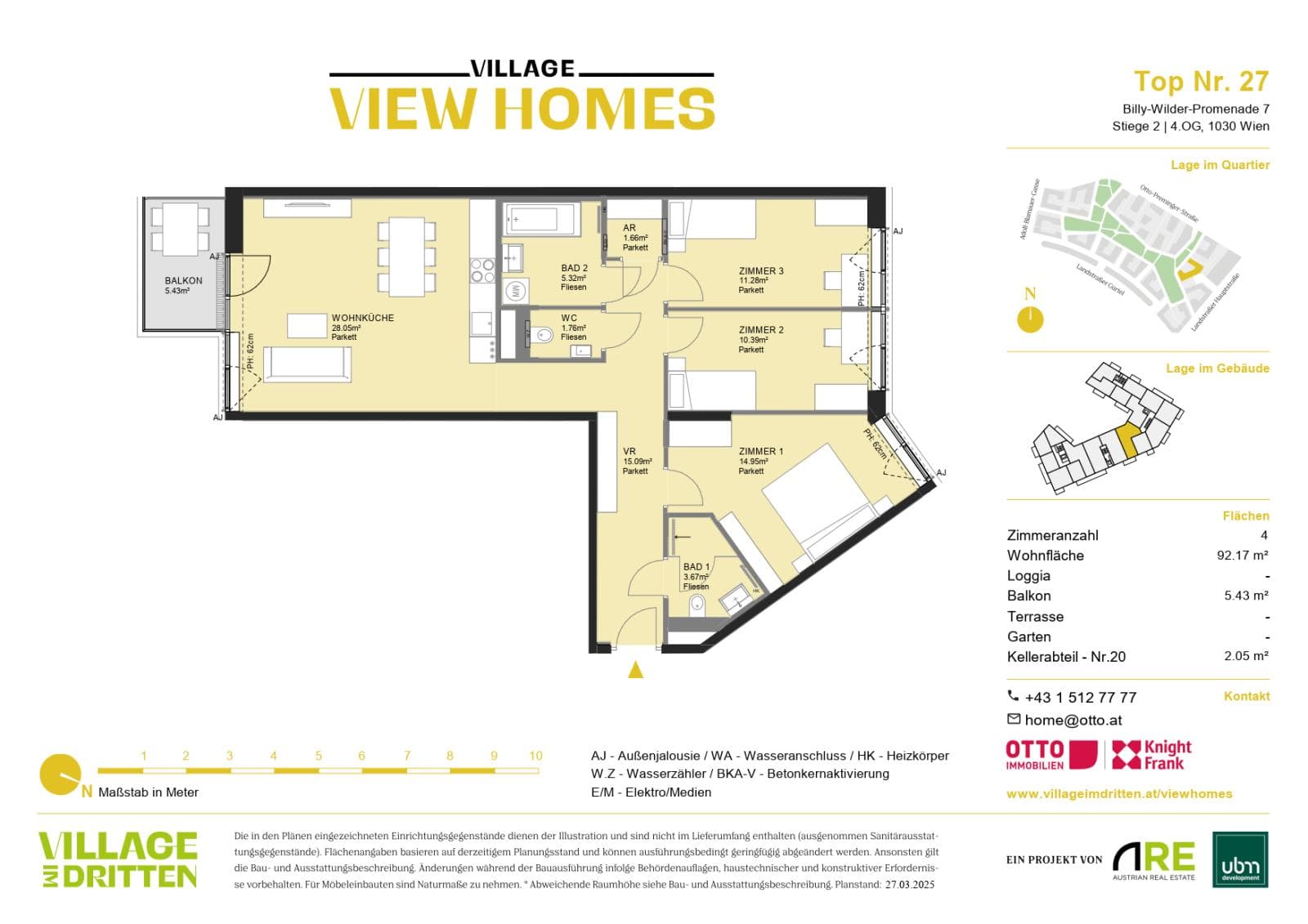 Grundriss BF2 Stg. 2 - Top 27 — Village im Dritten — 4 Zimmer — 92,2 m² — 4th floor