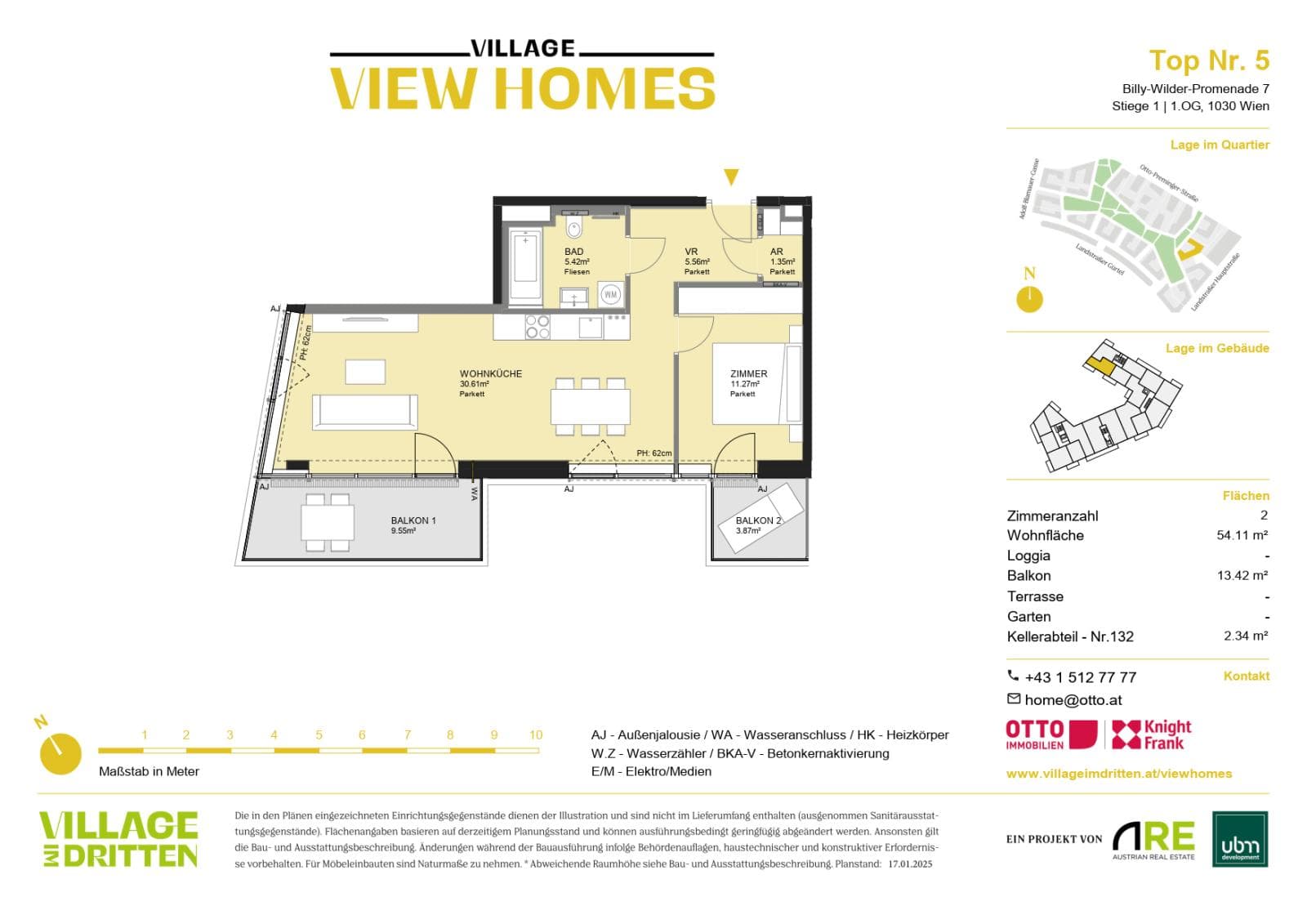 Grundriss BF2 Stg. 1 - Top 05 — Village im Dritten — 2 Zimmer — 54,1 m² — 1st floor