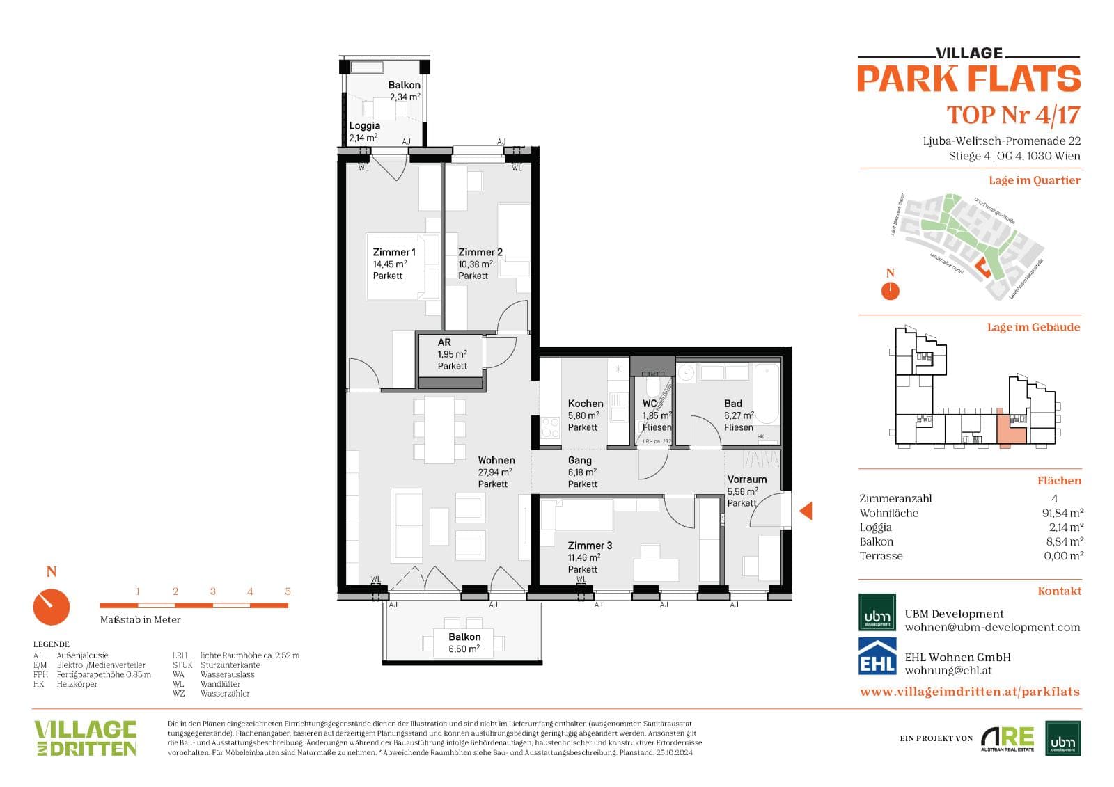 Grundriss BF5 Stg. 4 - Top 17 — Village im Dritten — 4 Zimmer — 91,8 m² — 4th floor