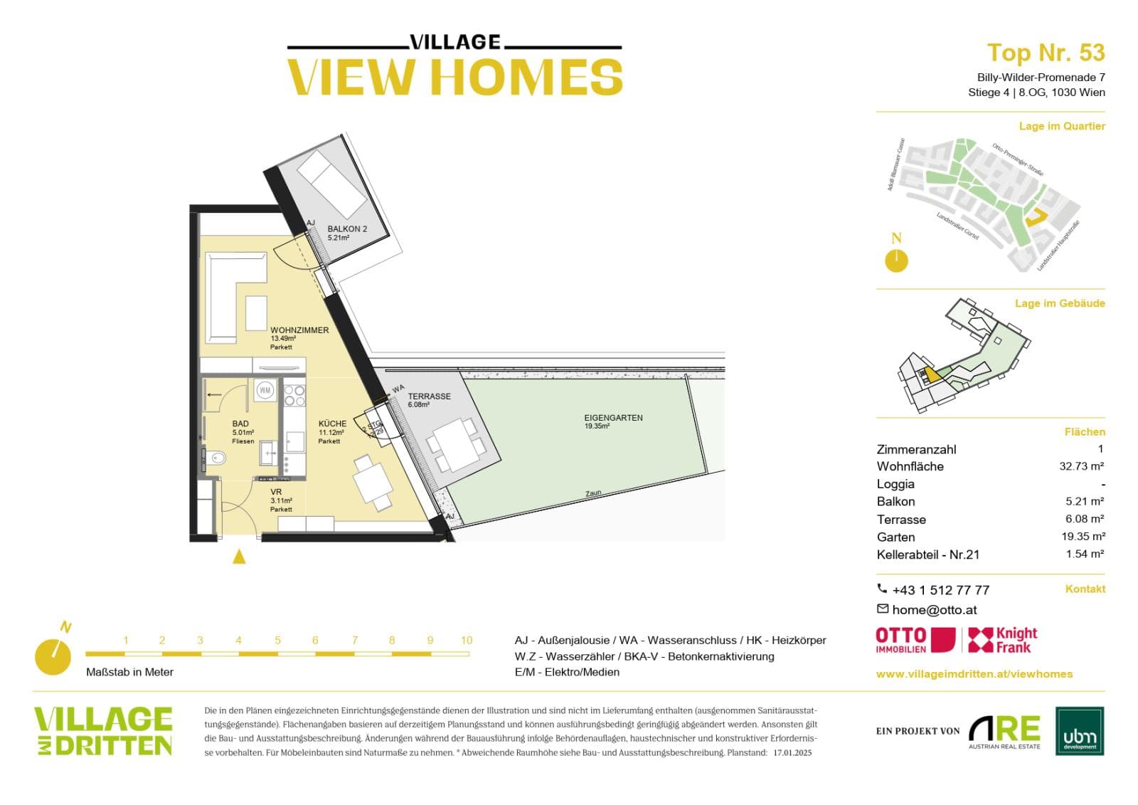 Grundriss BF2 Stg. 4 - Top 53 — Village im Dritten — 1.5 Zimmer — 32,7 m² — 8th floor