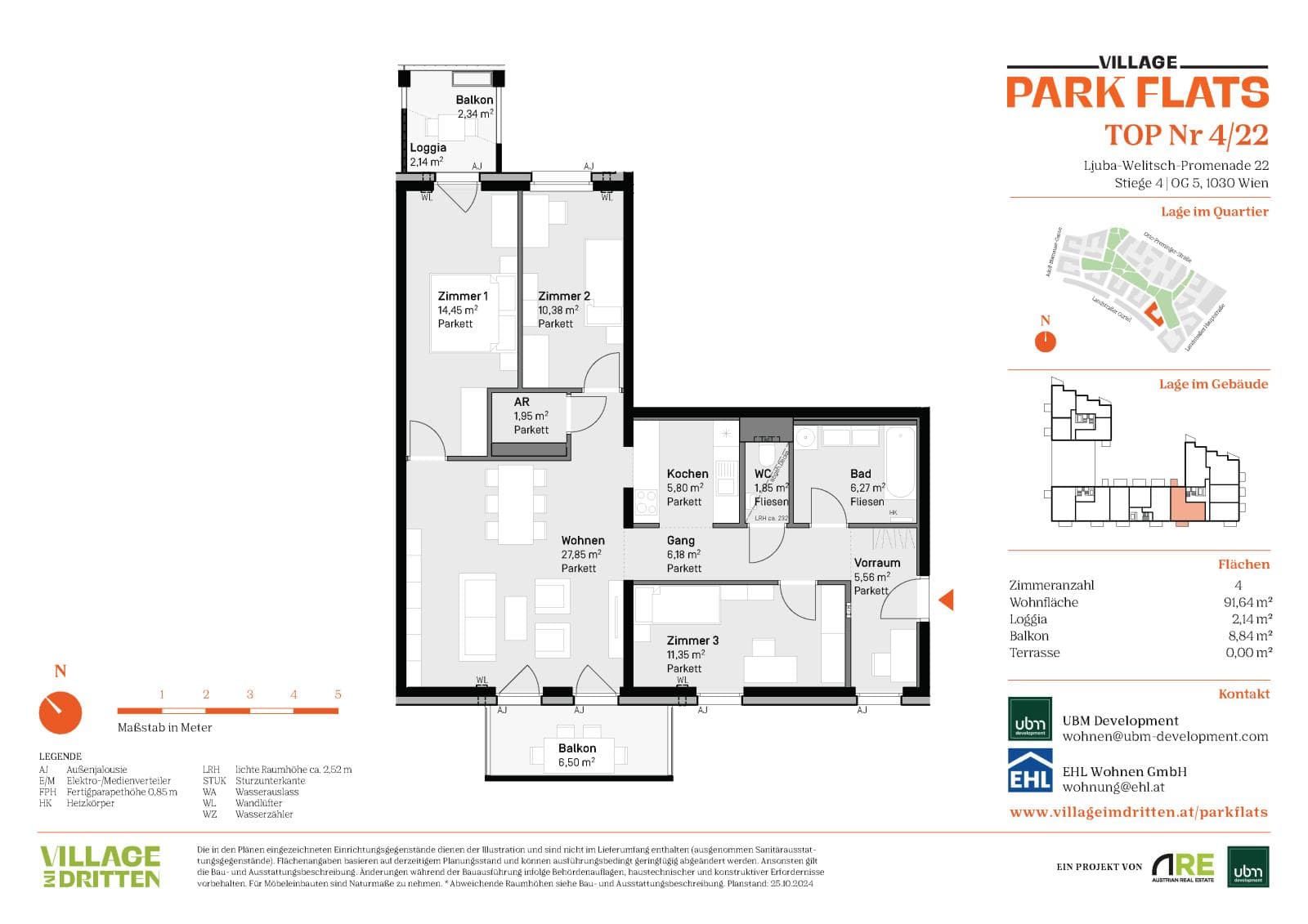 Grundriss BF5 Stg. 4 - Top 22 — Village im Dritten — 4 Zimmer — 91,6 m² — 5th floor