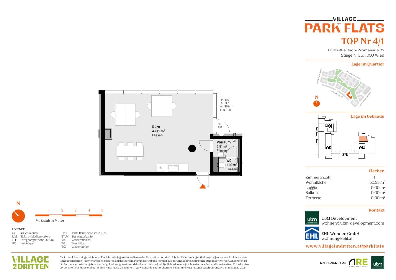Grundriss BF5 Stg. 4 - Top 01 Büro — Village im Dritten — 1 Zimmer — 50,3 m² — Ground floor