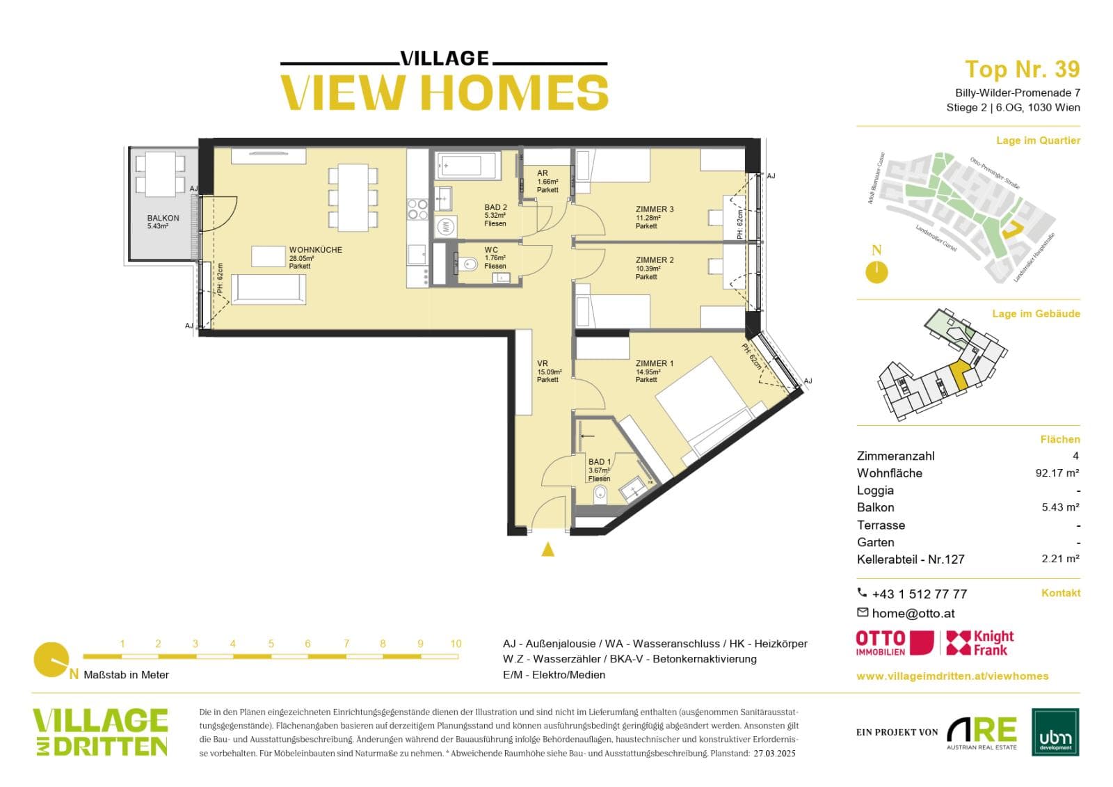 Grundriss BF2 Stg. 2 - Top 39 — Village im Dritten — 4 Zimmer — 92,2 m² — 6th floor