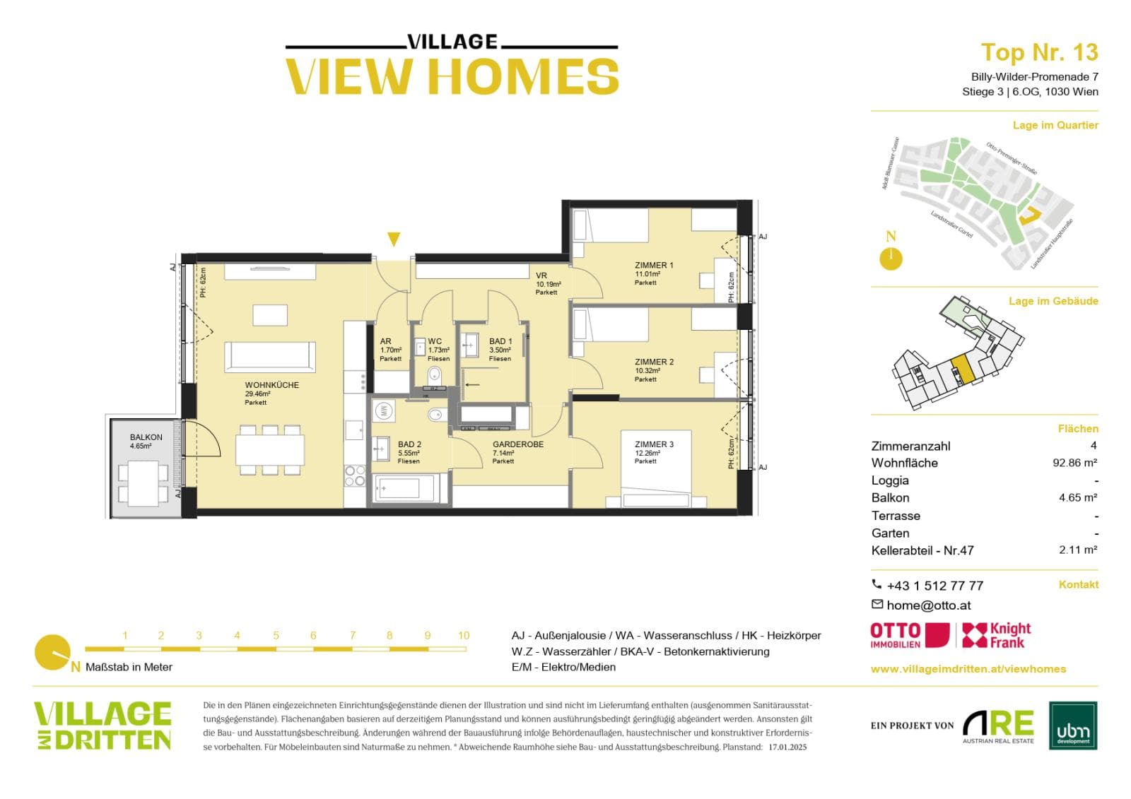 Grundriss BF2 Stg. 3 - Top 13 — Village im Dritten — 4 Zimmer — 92,9 m² — 6th floor