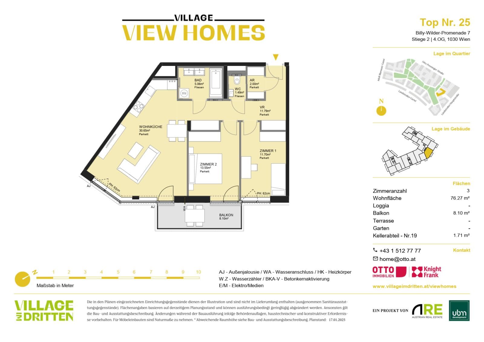 Grundriss BF2 Stg. 2 - Top 25 — Village im Dritten — 3 Zimmer — 76,3 m² — 4th floor