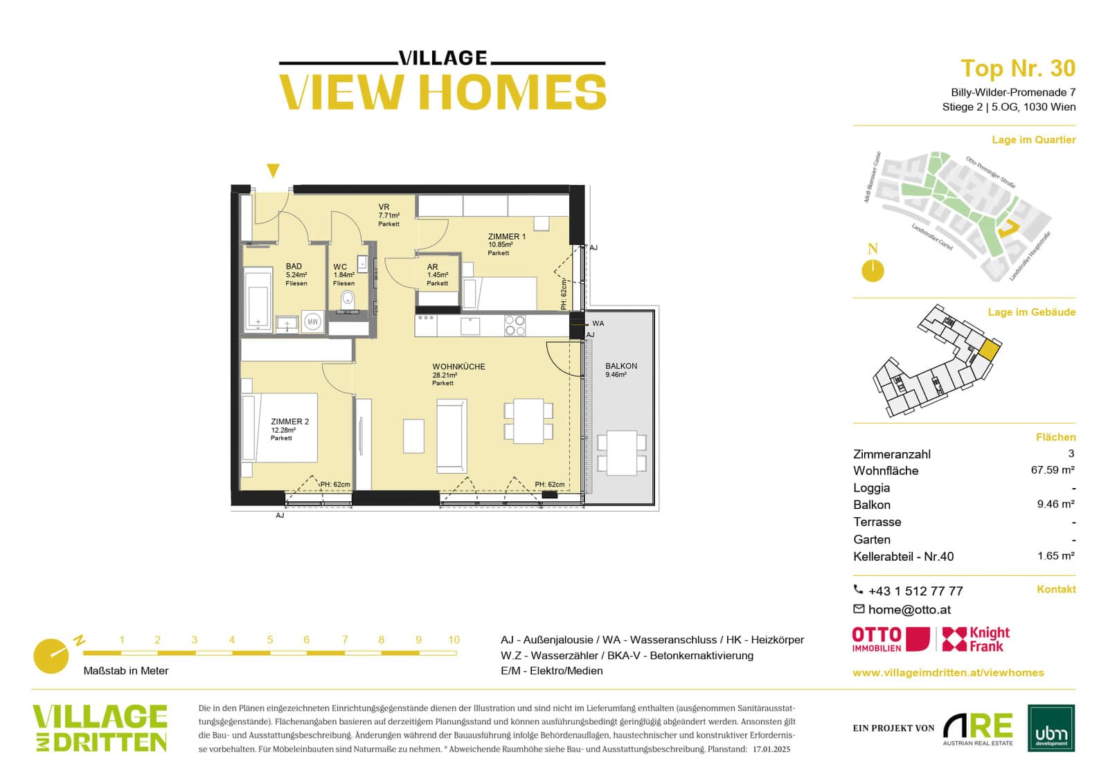 Grundriss BF2 Stg. 2 - Top 30 — Village im Dritten — 3 Zimmer — 67,6 m² — 5th floor