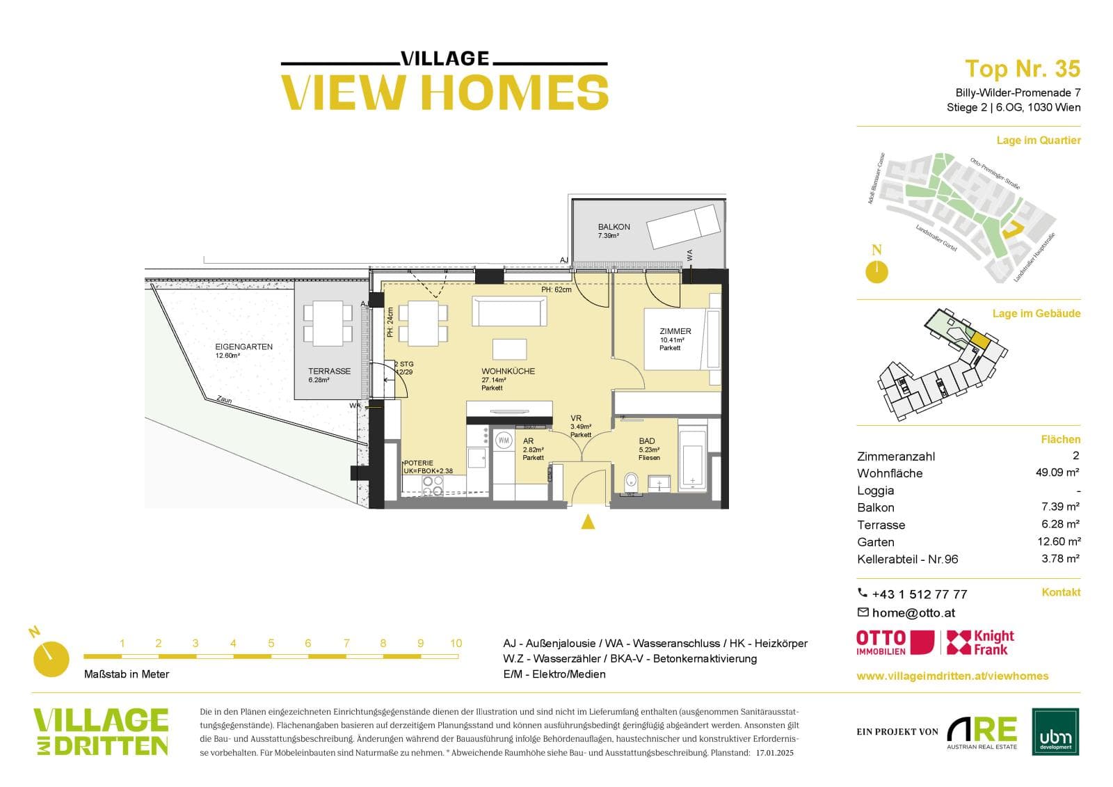Grundriss BF2 Stg. 2 - Top 35 — Village im Dritten — 2 Zimmer — 49,1 m² — 6th floor