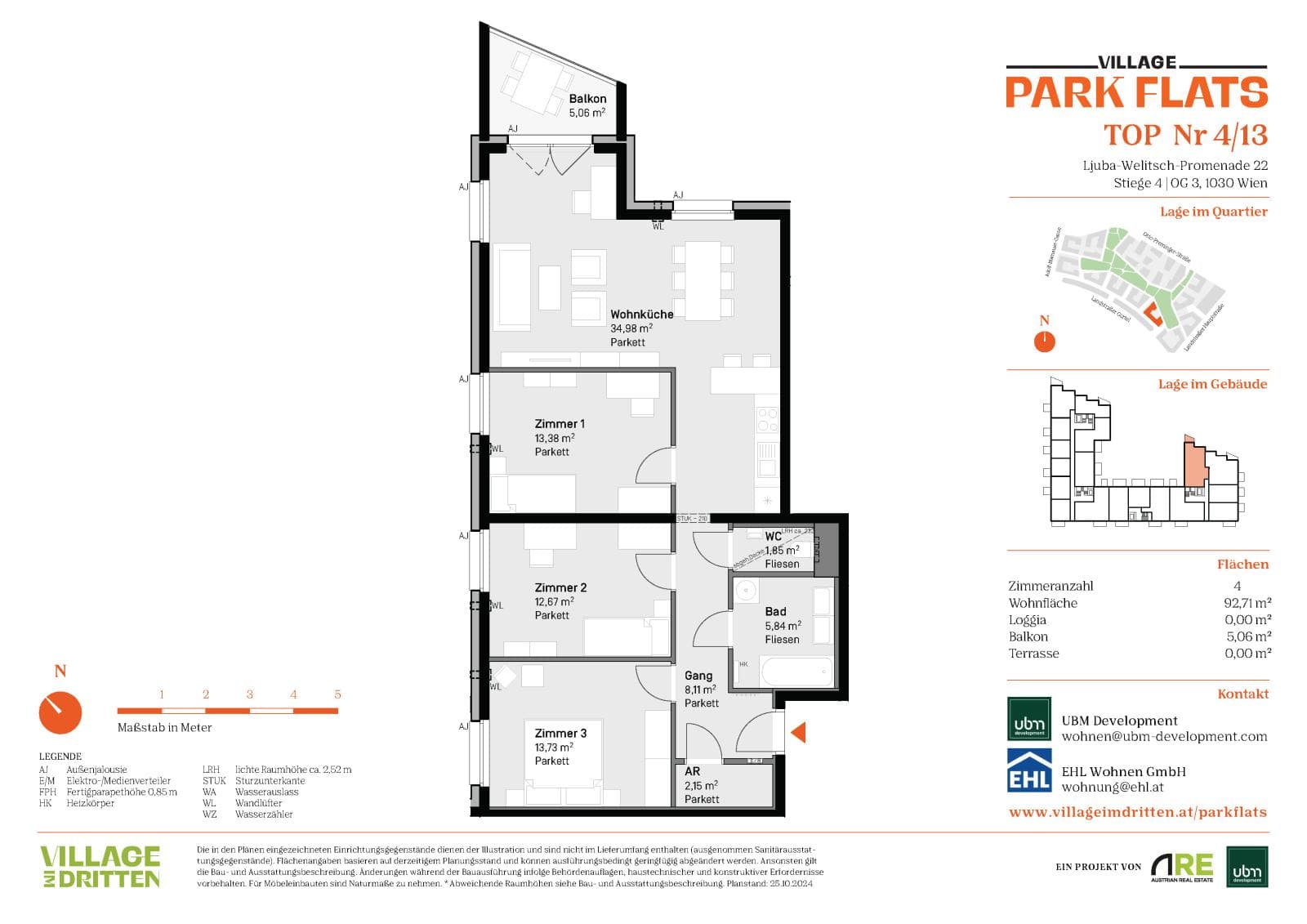 Grundriss BF5 Stg. 4 - Top 13 — Village im Dritten — 4 Zimmer — 92,7 m² — 3rd floor