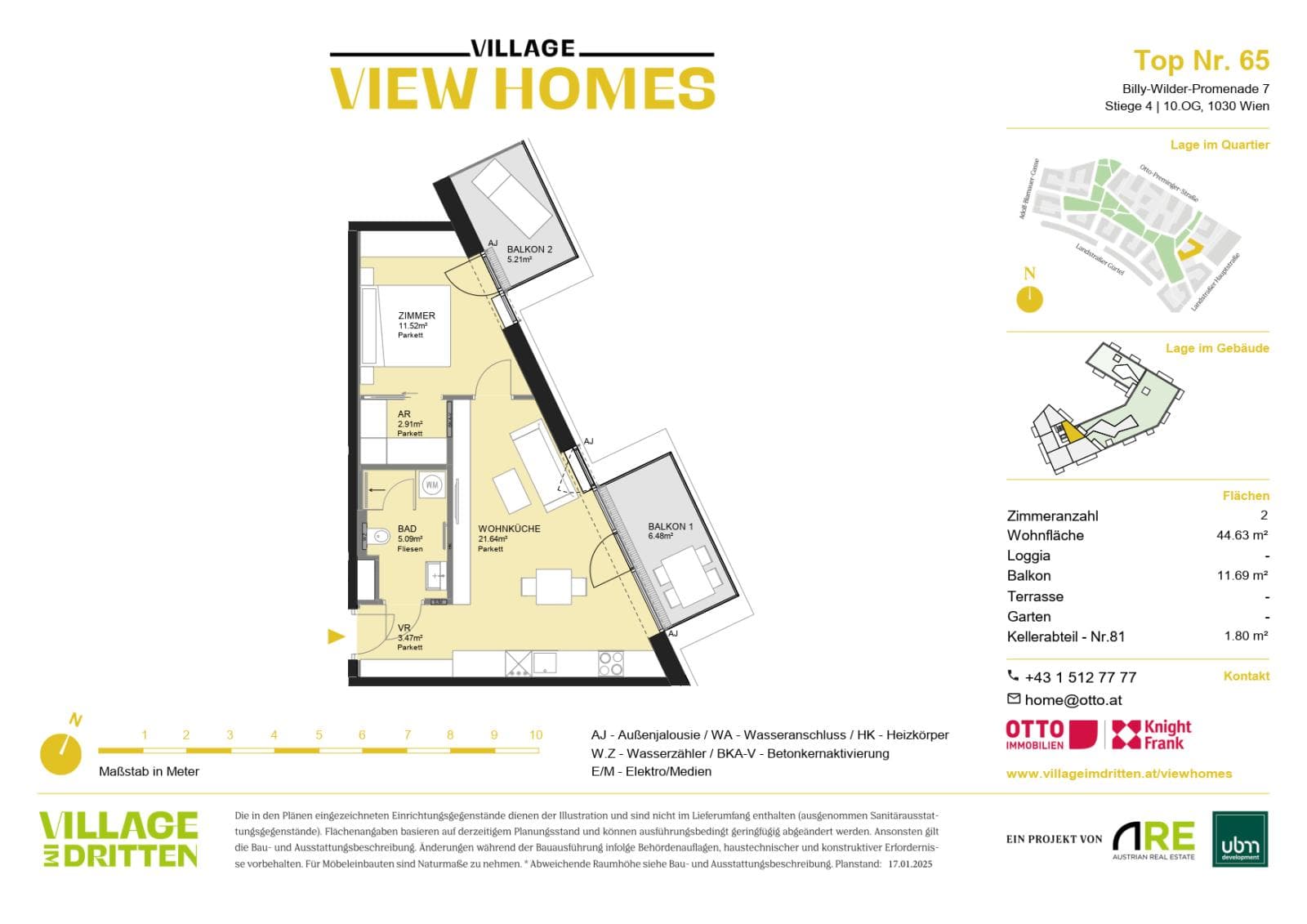 Grundriss BF2 Stg. 4 - Top 65 — Village im Dritten — 2 Zimmer — 44,6 m² — Attic floor
