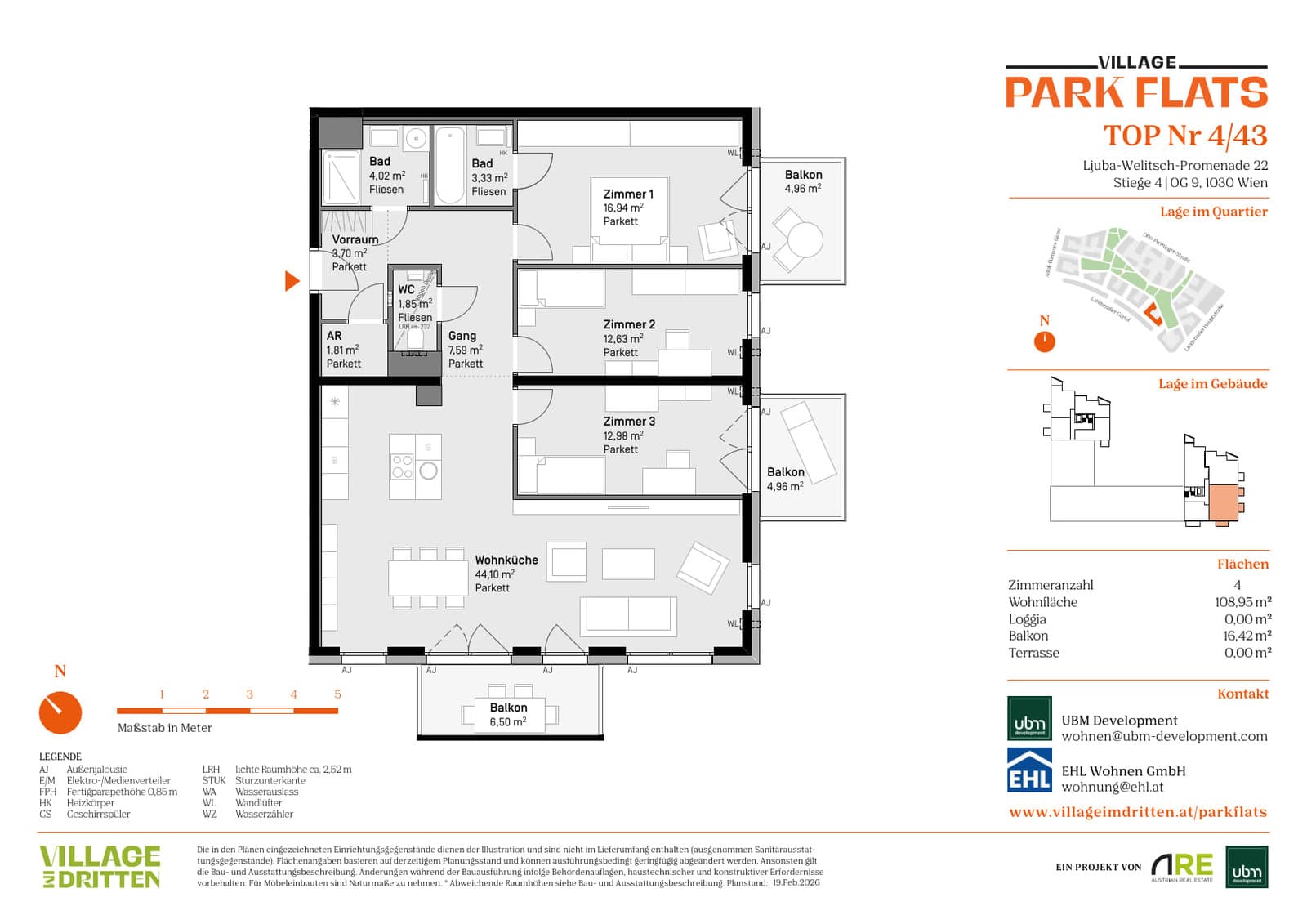 Grundriss BF5 Stg. 4 - Top 43 — Village im Dritten — 4 Zimmer — 109 m² — 9th floor