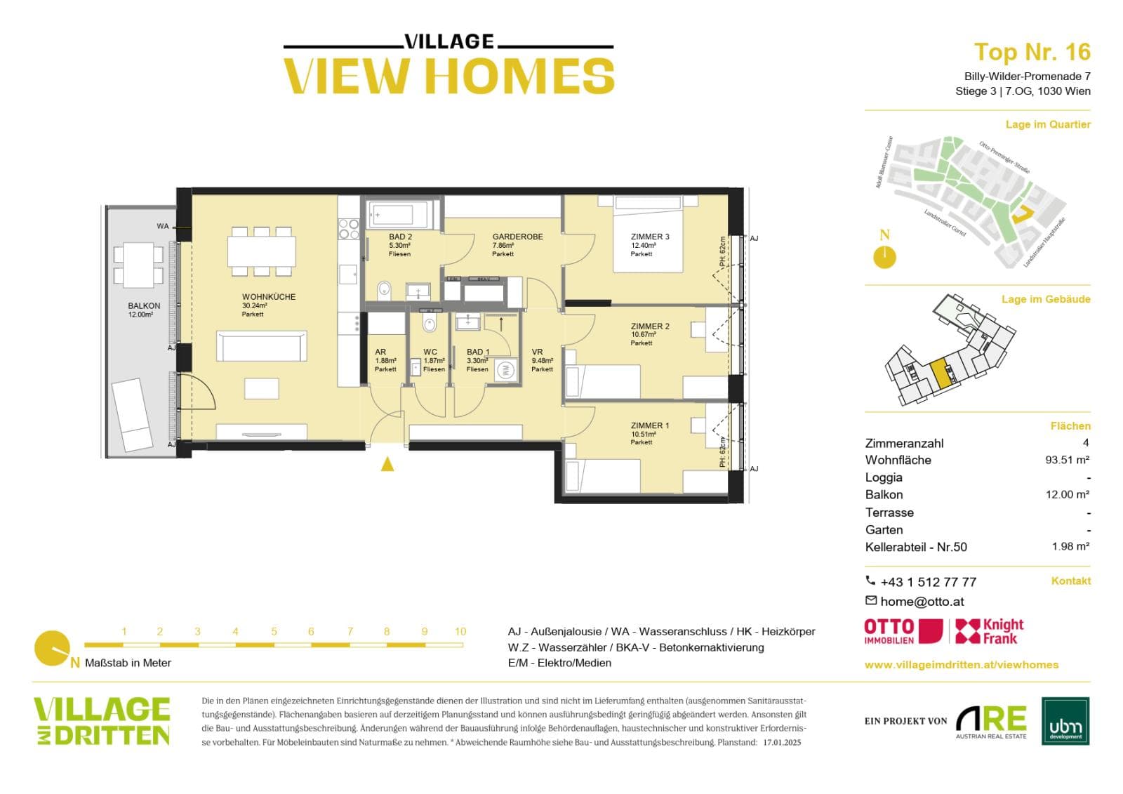 Grundriss BF2 Stg. 3 - Top 16 — Village im Dritten — 4 Zimmer — 93,4 m² — 7th floor