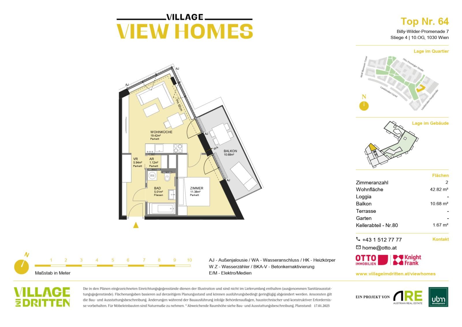 Grundriss BF2 Stg. 4 - Top 64 — Village im Dritten — 2 Zimmer — 42,8 m² — Attic floor
