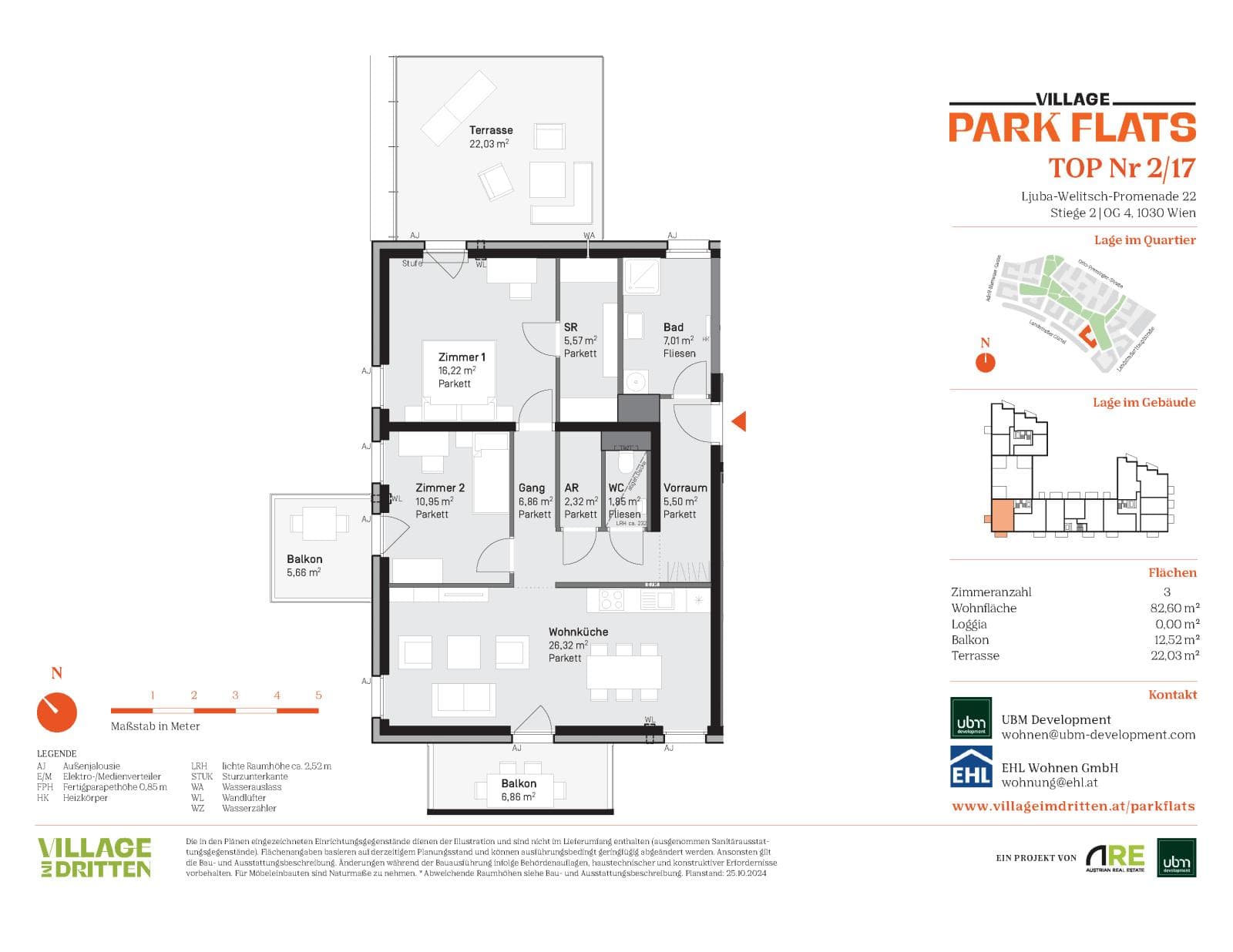Grundriss BF5 Stg. 2 - Top 17 — Village im Dritten — 3 Zimmer — 82,6 m² — 4th floor