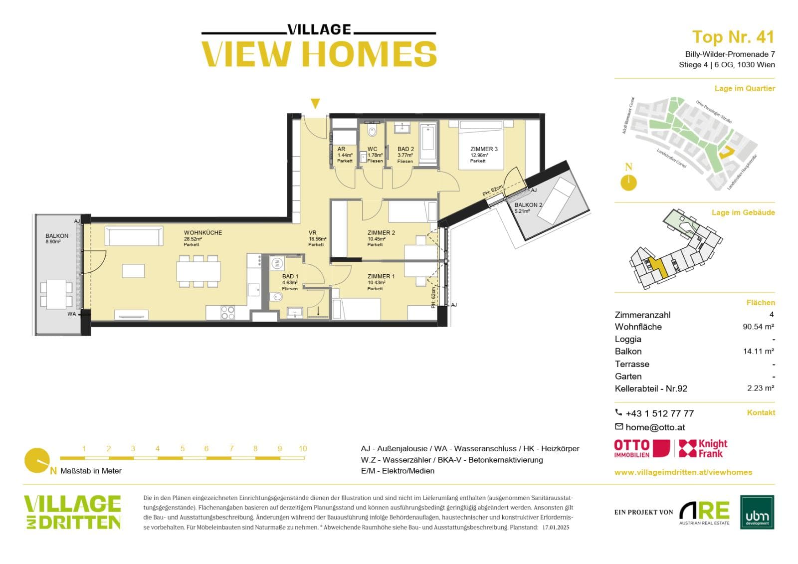 Grundriss BF2 Stg. 4 - Top 41 — Village im Dritten — 4 Zimmer — 90,5 m² — 6th floor