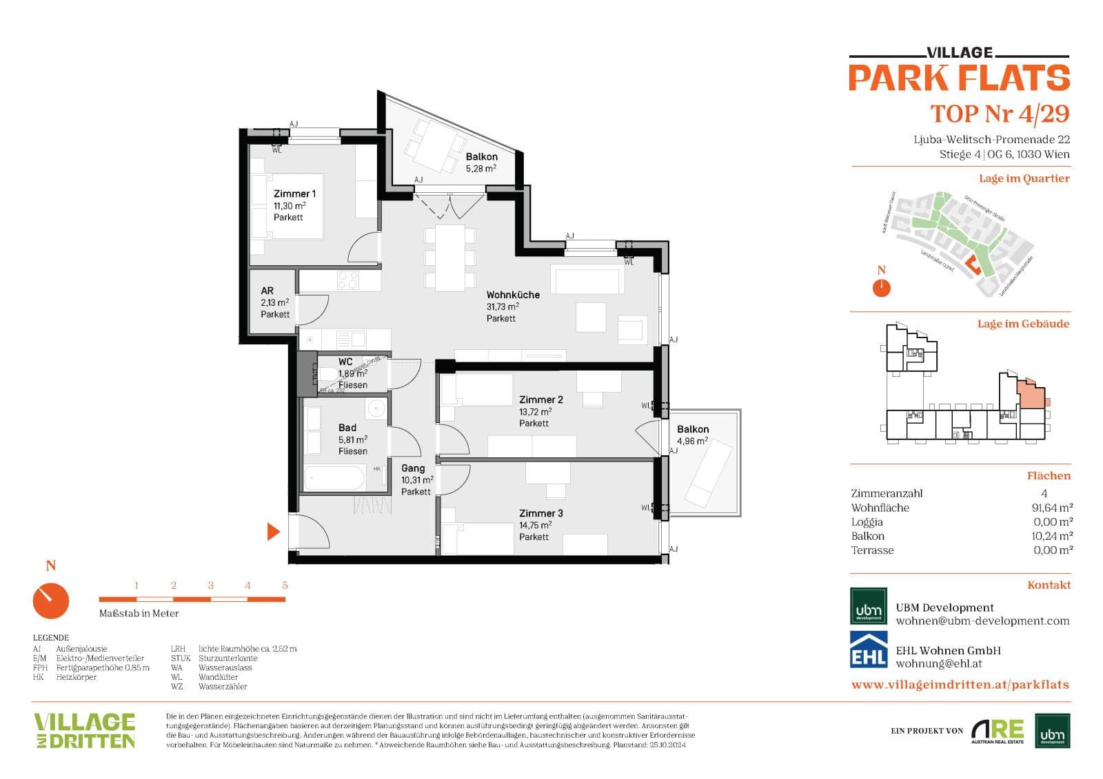 Grundriss BF5 Stg. 4 - Top 29 — Village im Dritten — 4 Zimmer — 91,6 m² — 6th floor