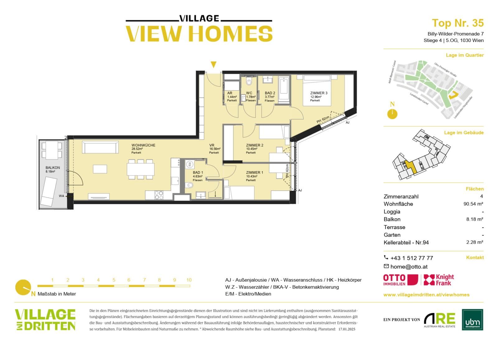 Grundriss BF2 Stg. 4 - Top 35 — Village im Dritten — 4 Zimmer — 90,5 m² — 5th floor