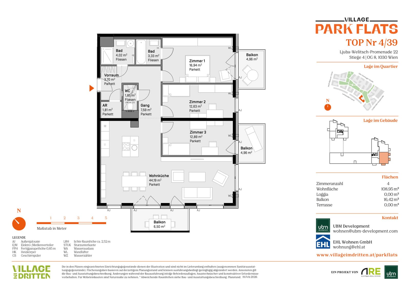 Grundriss BF5 Stg. 4 - Top 39 — Village im Dritten — 4 Zimmer — 109 m² — 8th floor