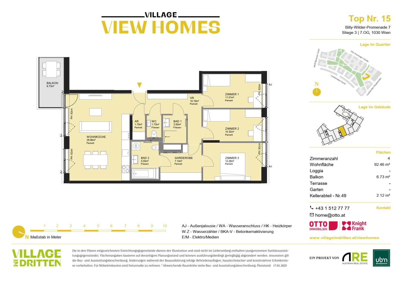 Grundriss BF2 Stg. 3 - Top 15 — Village im Dritten — 4 Zimmer — 92,5 m² — 7th floor