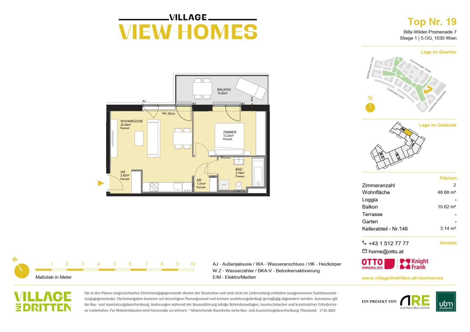 Grundriss BF2 Stg. 1 - Top 19 — Village im Dritten — 2 Zimmer — 48,7 m² — 5th floor