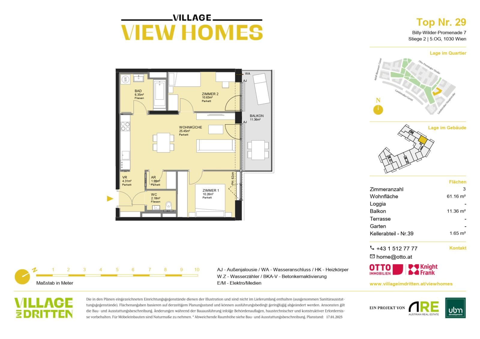 Grundriss BF2 Stg. 2 - Top 29 — Village im Dritten — 3 Zimmer — 61,2 m² — 5th floor