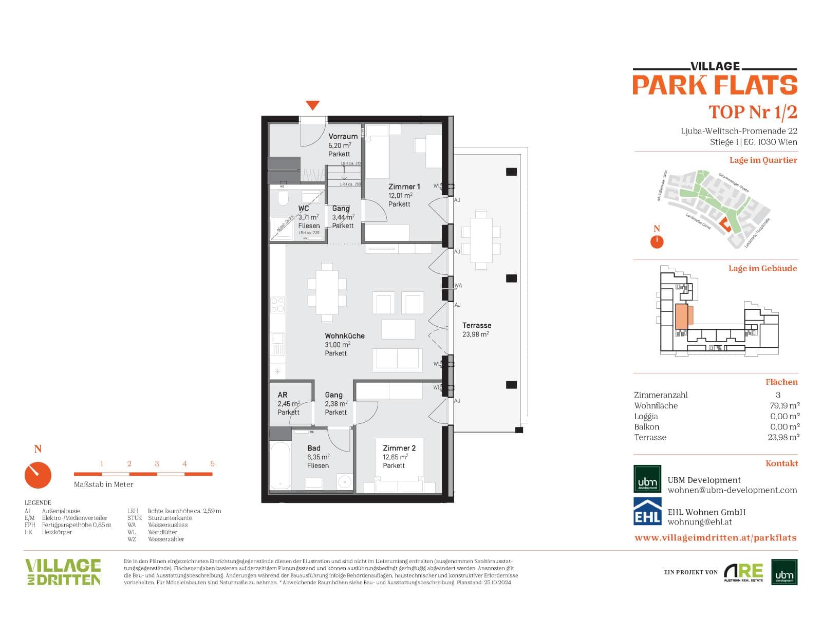 Grundriss BF5 Stg. 1 - Top 02 — Village im Dritten — 3 Zimmer — 79,2 m² — Ground floor