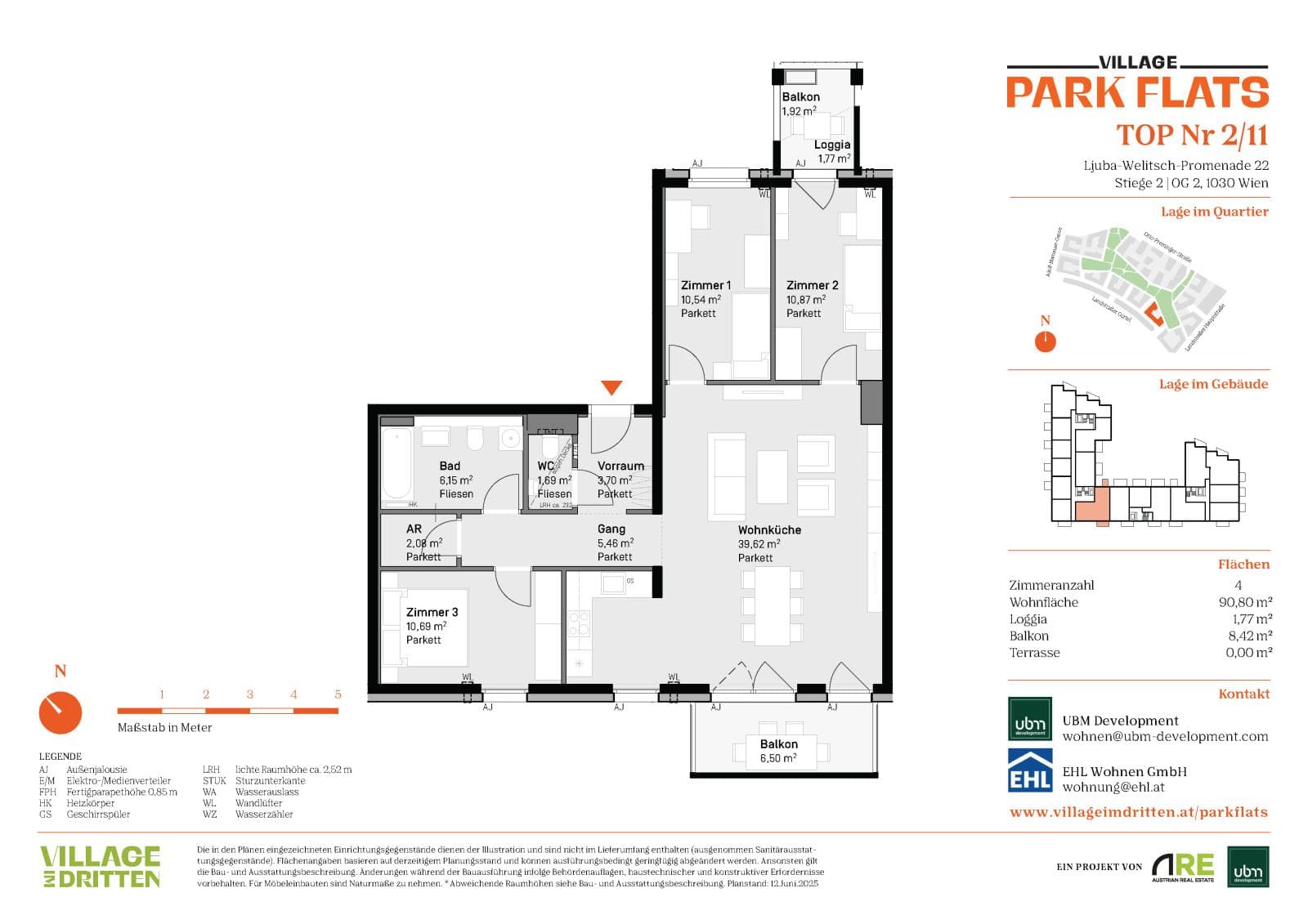 Grundriss BF5 Stg. 2 - Top 11 — Village im Dritten — 4 Zimmer — 90,8 m² — 2nd floor