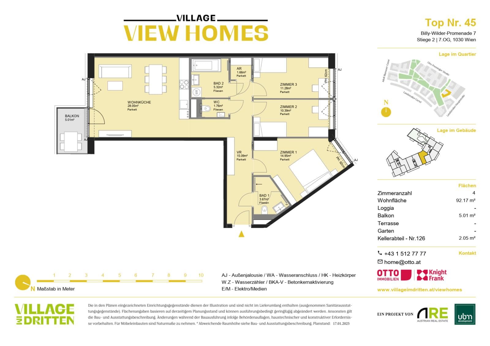 Grundriss BF2 Stg. 2 - Top 45 — Village im Dritten — 4 Zimmer — 92,2 m² — 7th floor