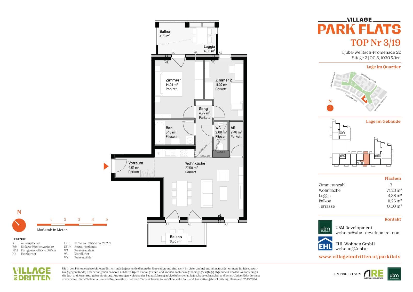 Grundriss BF5 Stg. 3 - Top 19 — Village im Dritten — 3 Zimmer — 71,2 m² — 5th floor