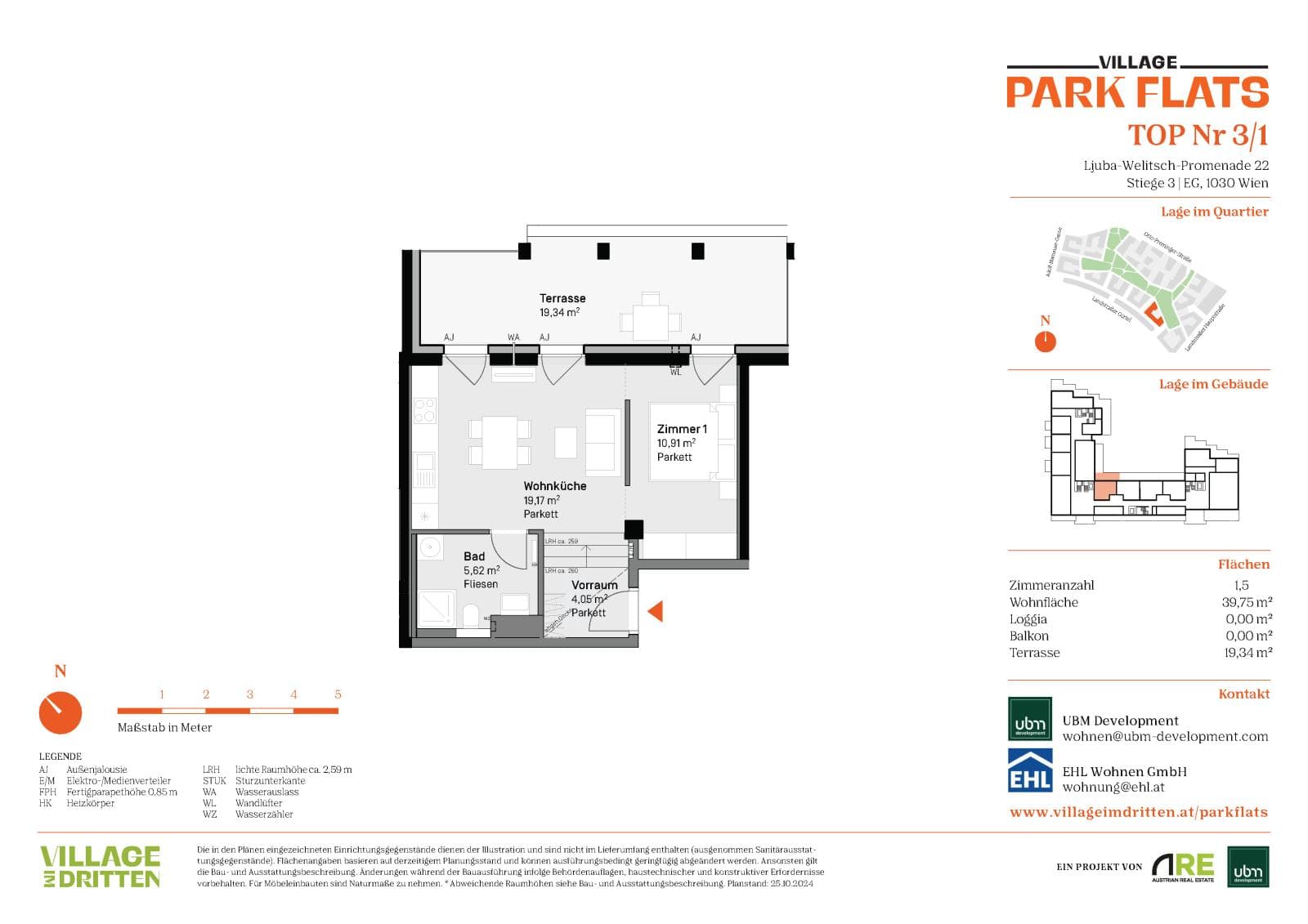 Grundriss BF5 Stg. 3 - Top 01 — Village im Dritten — 1.5 Zimmer — 39,8 m² — Ground floor