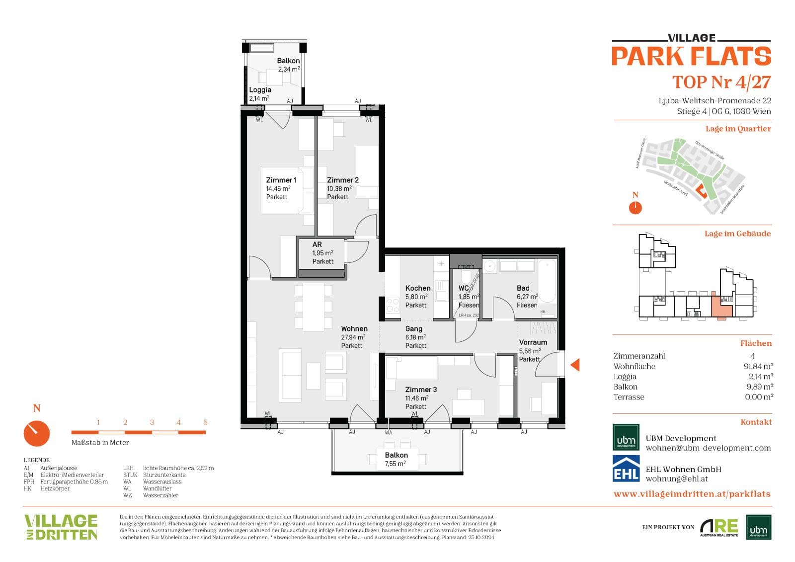 Grundriss BF5 Stg. 4 - Top 27 — Village im Dritten — 4 Zimmer — 91,8 m² — 6th floor