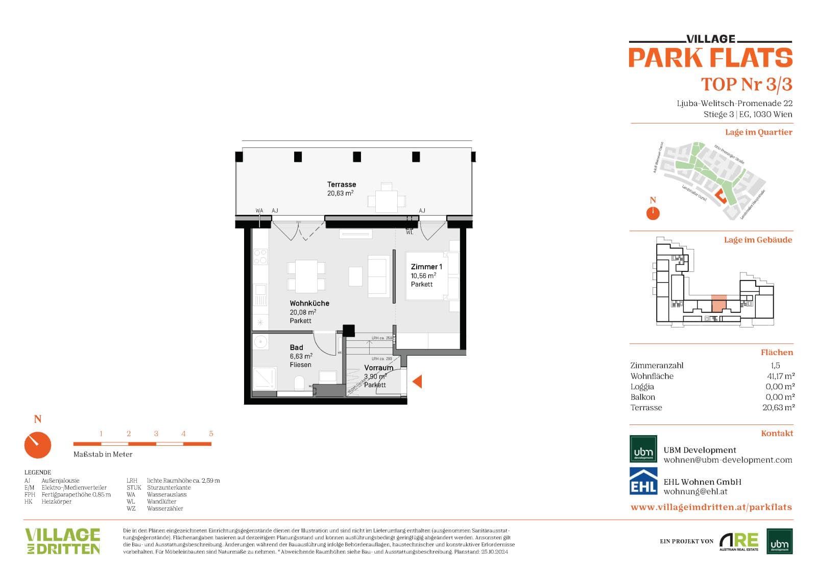 Grundriss BF5 Stg. 3 - Top 03 — Village im Dritten — 1.5 Zimmer — 41,2 m² — Ground floor