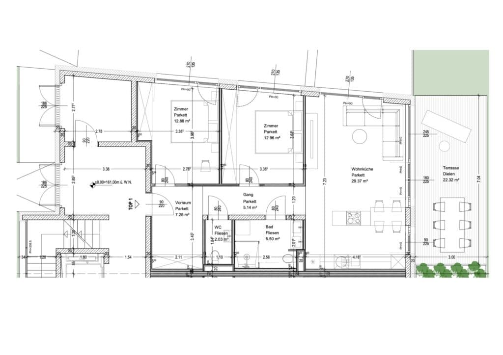 Grundriss Top 1 — Vilnea Twelve — 4 Zimmer — 98 m² — Ground floor / Upper floor — Grundriss 2/2