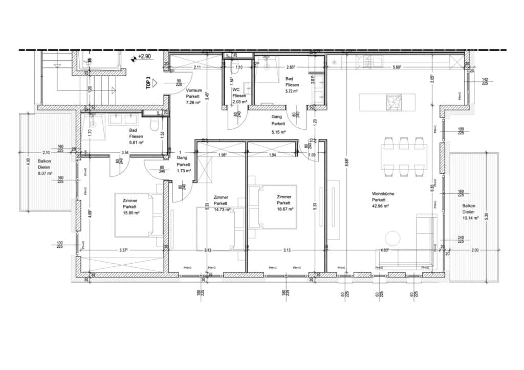 Grundriss Top 3 — Vilnea Twelve — 3 Zimmer — 82 m² — 1st floor — Grundriss 2/2