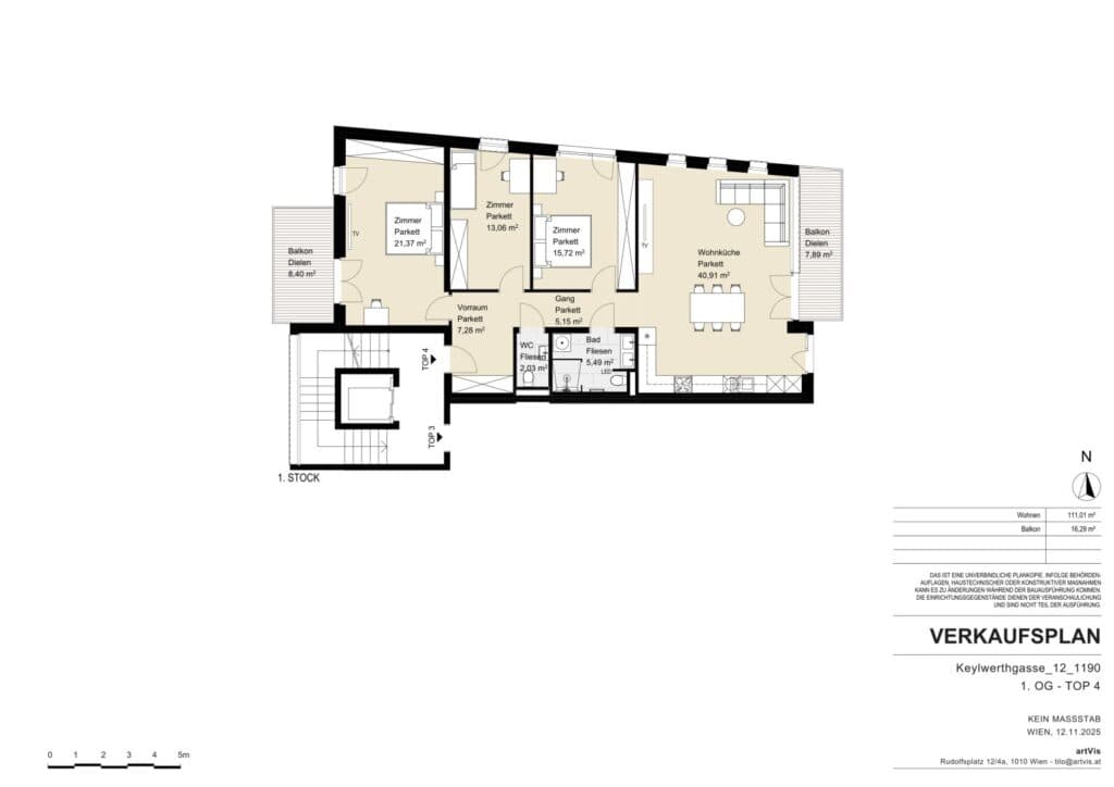 Grundriss Top 4 — Vilnea Twelve — 4 Zimmer — 114 m² — 1st floor — Grundriss 1/2