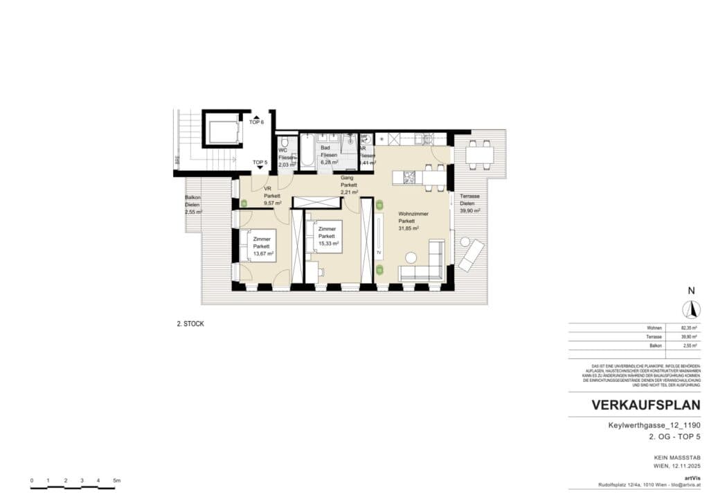 Grundriss Top 5 — Vilnea Twelve — 4 Zimmer — 120 m² — 2nd floor — Grundriss 2/2