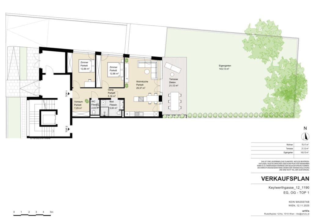 Grundriss Top 1 — Vilnea Twelve — 4 Zimmer — 98 m² — Ground floor / Upper floor — Grundriss 1/2