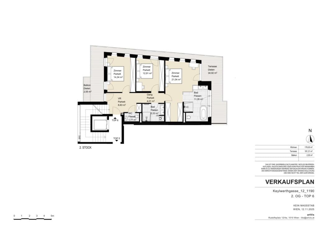 Grundriss Top 6 — Vilnea Twelve — 3 Zimmer — 74 m² — Attic floor — Grundriss 2/2