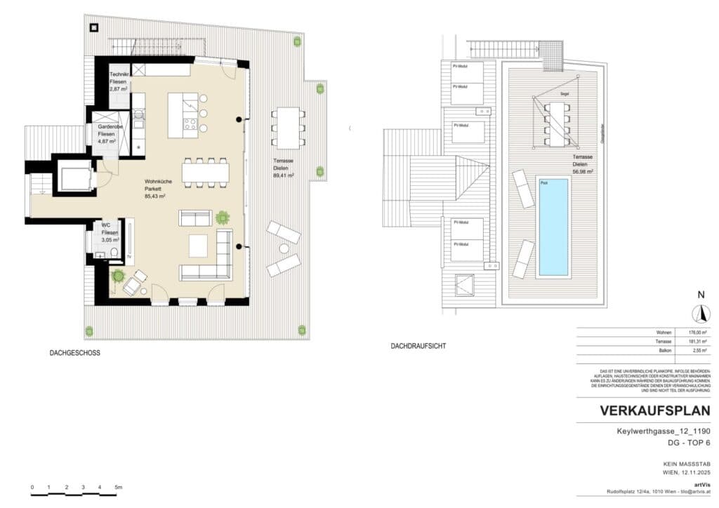 Grundriss Top 6 — Vilnea Twelve — 3 Zimmer — 74 m² — Attic floor — Grundriss 1/2