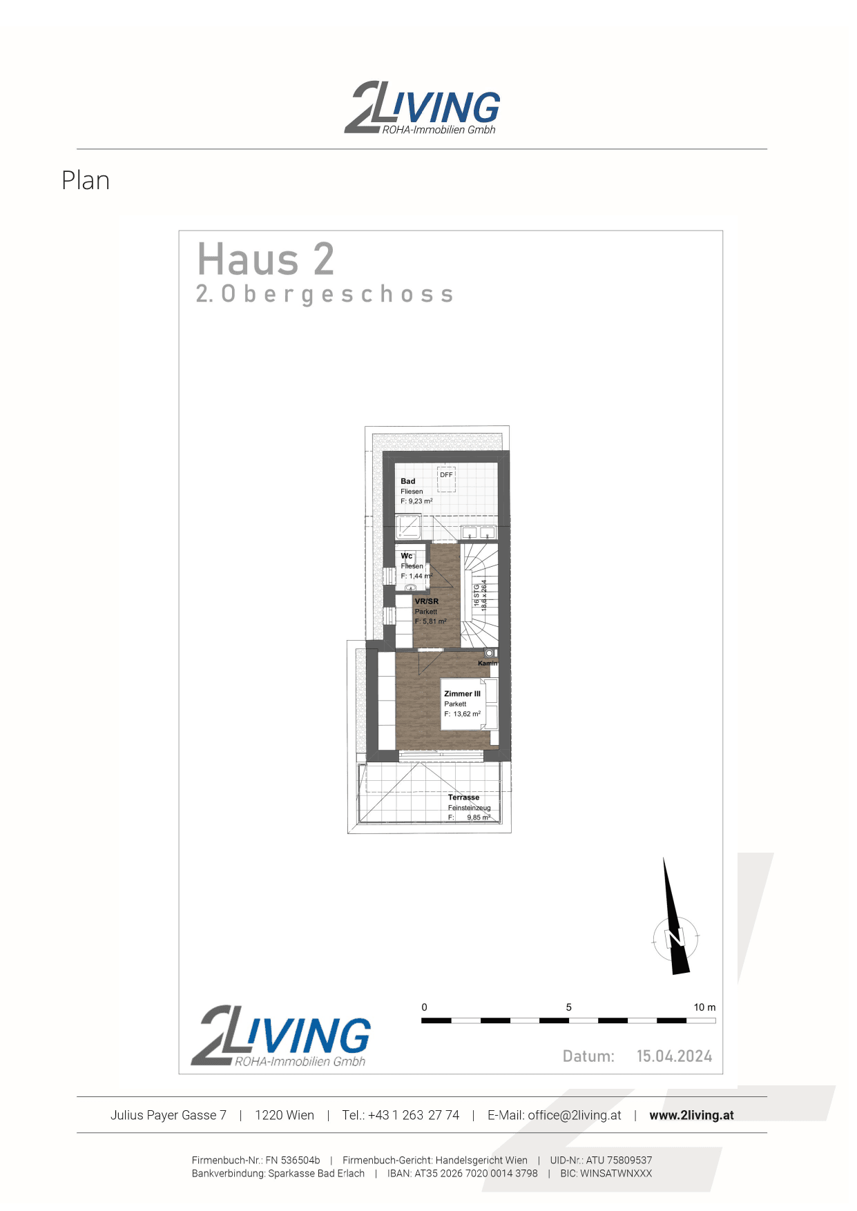 Grundriss Top 2 — Vindobona Living — 4 Zimmer — 124 m² — Ground floor / 1st floor / 2nd floor — Süd — Grundriss 3/6