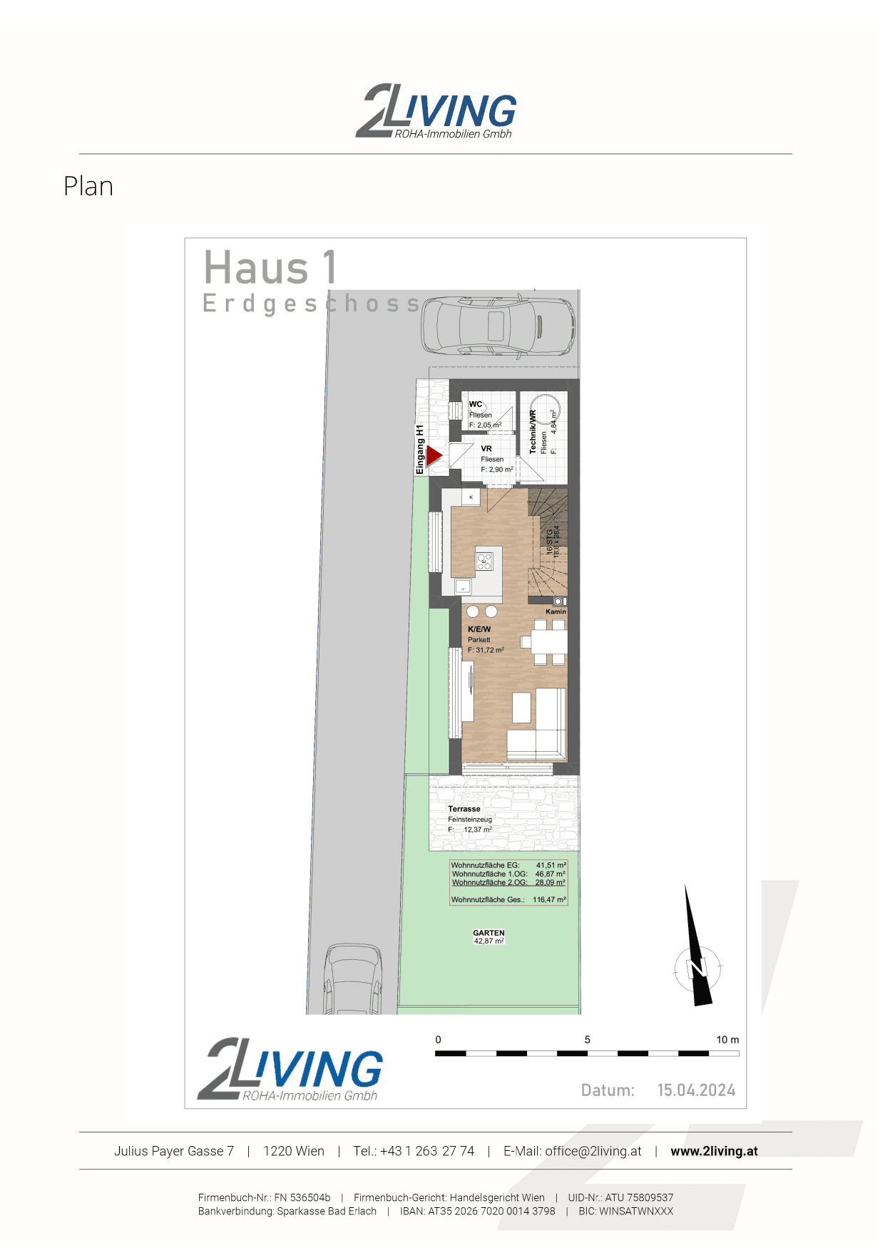 Grundriss Top 1 — Vindobona Living — 4 Zimmer — 116 m² — Ground floor / 1st floor / 2nd floor — Süd — Grundriss 1/3