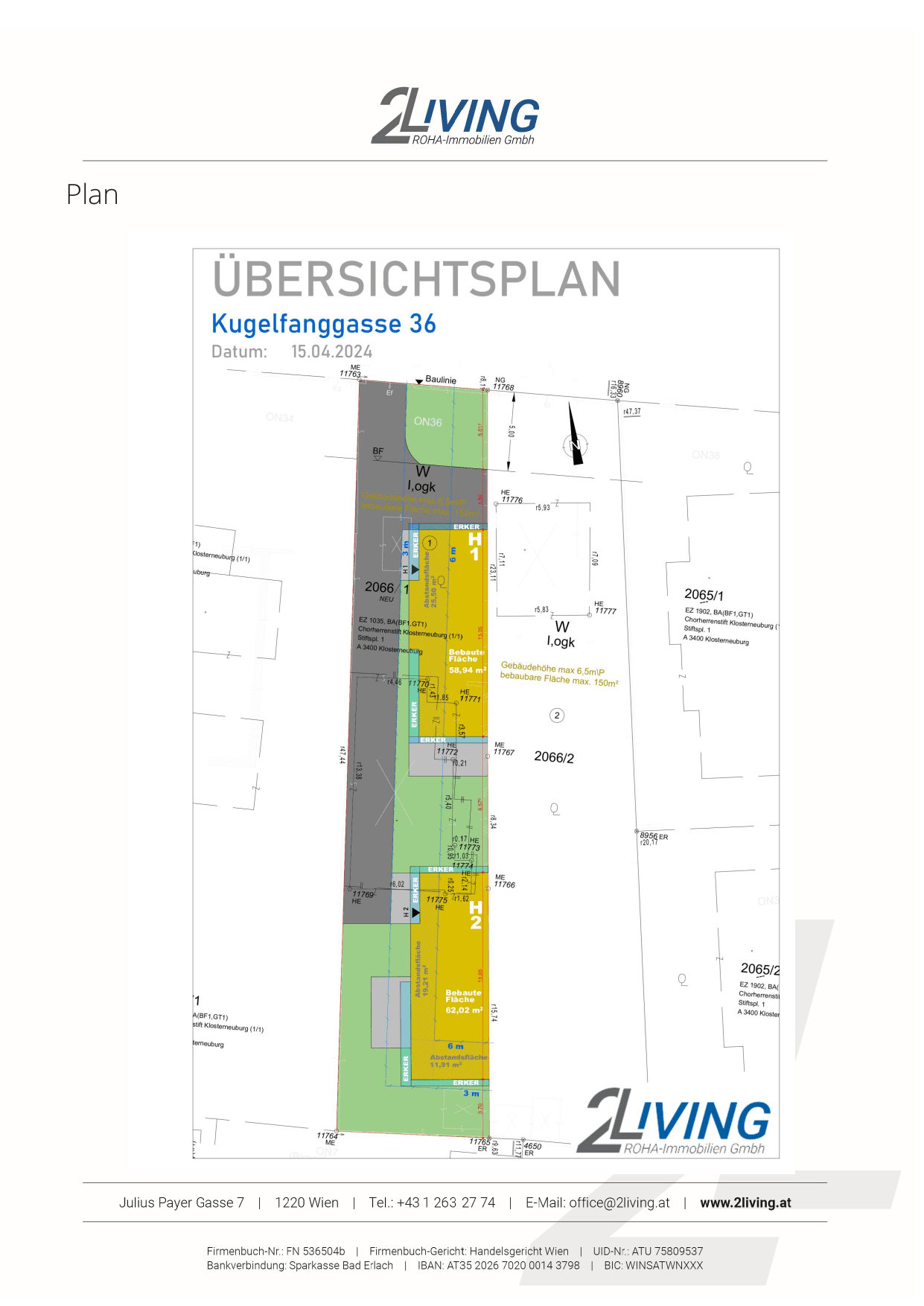 Grundriss Top 2 — Vindobona Living — 4 Zimmer — 124 m² — Ground floor / 1st floor / 2nd floor — Süd — Grundriss 4/6