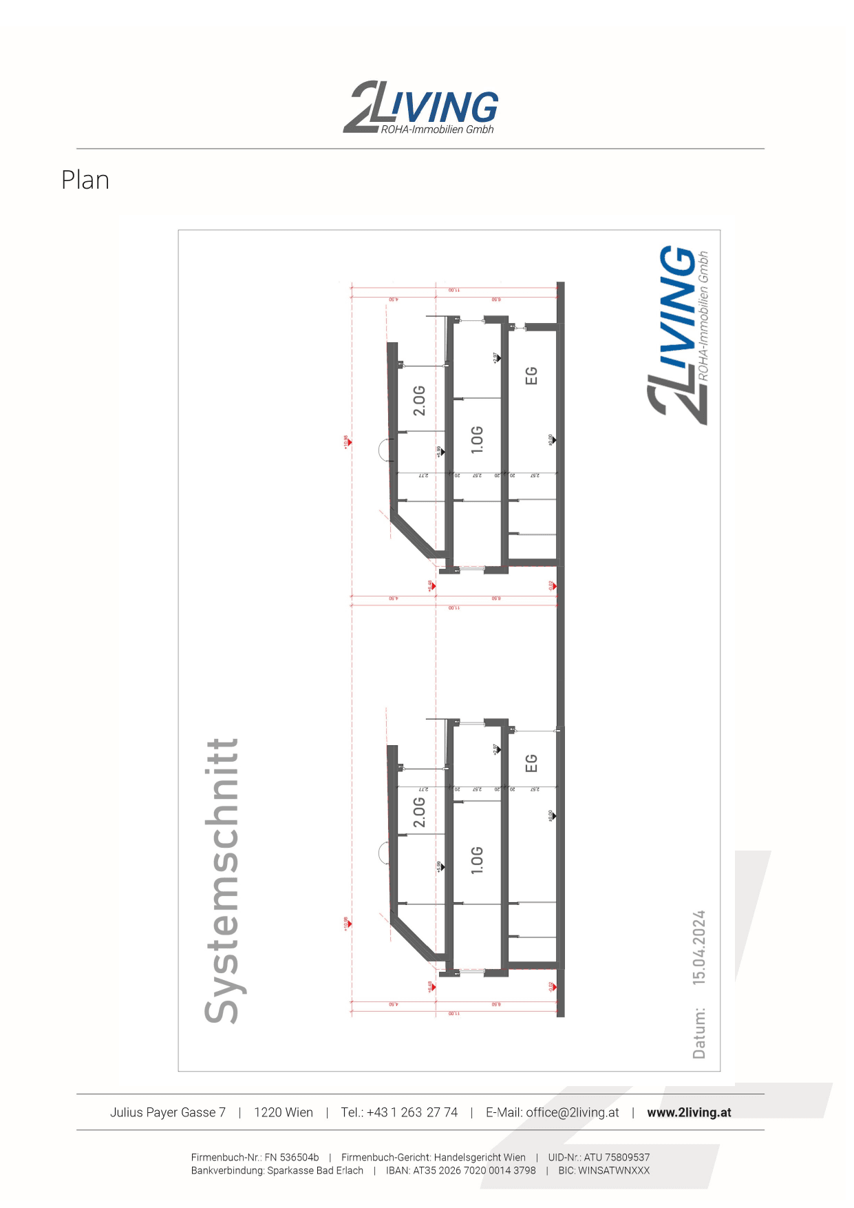 Grundriss Top 2 — Vindobona Living — 4 Zimmer — 124 m² — Ground floor / 1st floor / 2nd floor — Süd — Grundriss 5/6