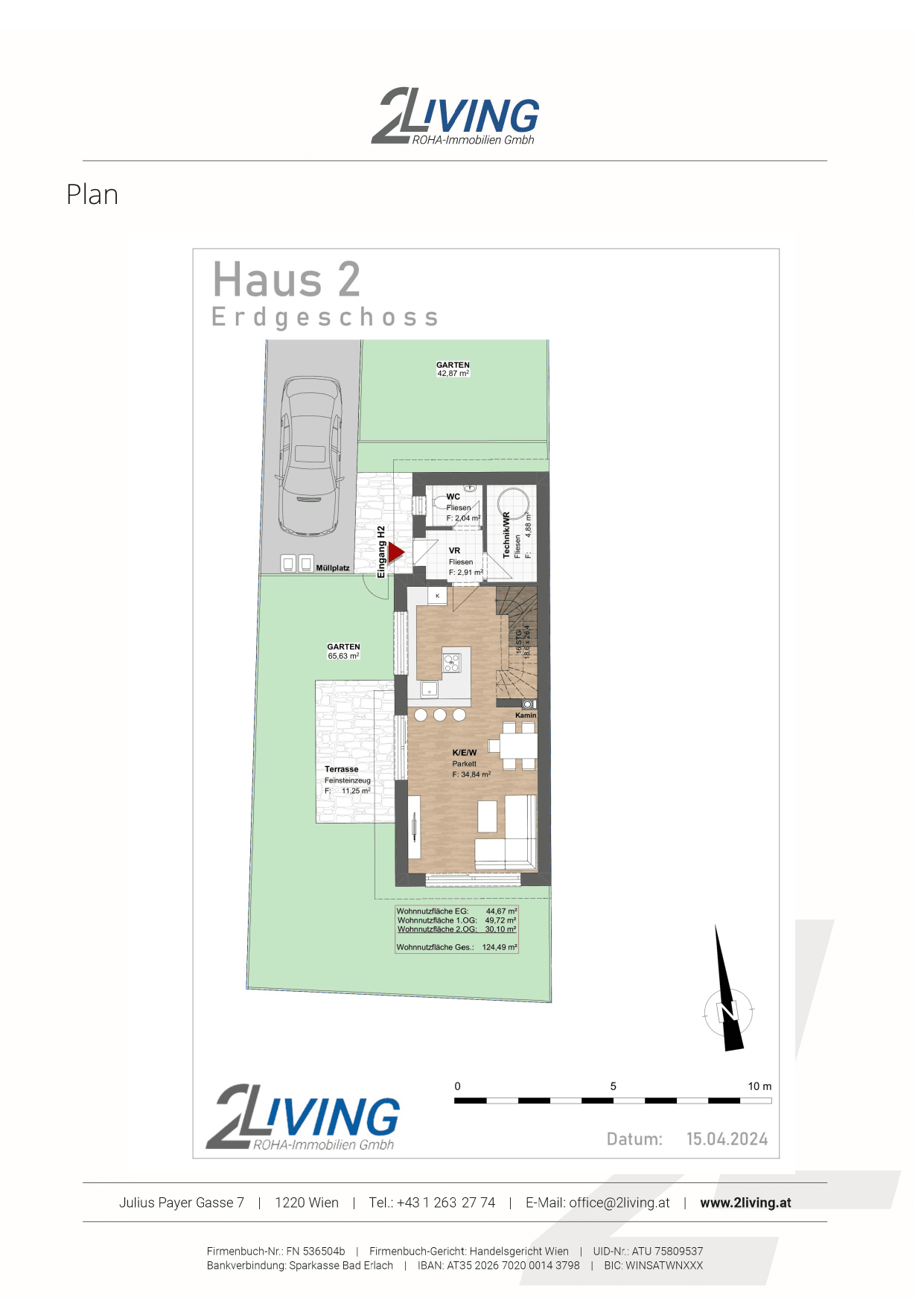 Grundriss Top 2 — Vindobona Living — 4 Zimmer — 124 m² — Ground floor / 1st floor / 2nd floor — Süd — Grundriss 1/6