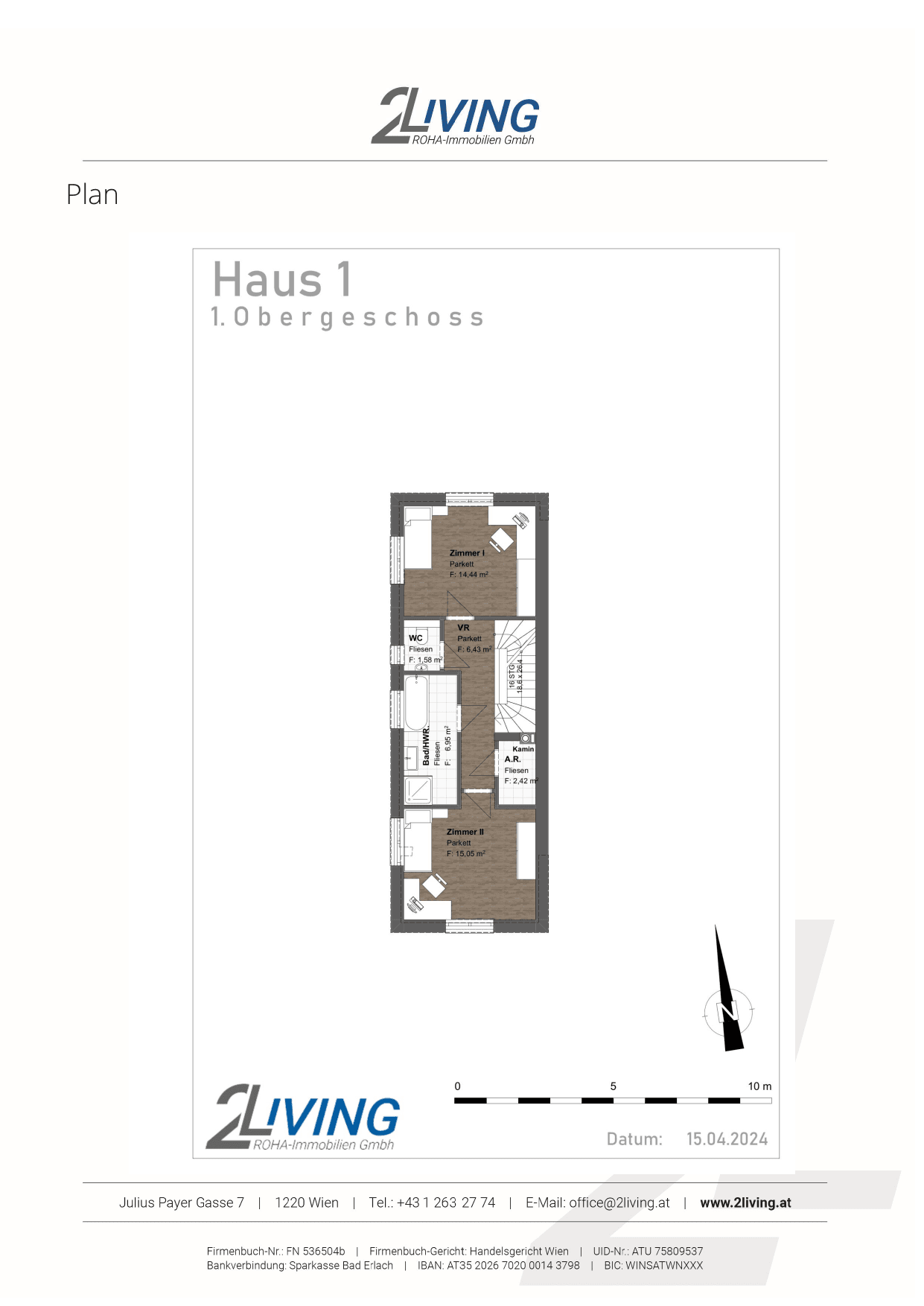 Grundriss Top 1 — Vindobona Living — 4 Zimmer — 116 m² — Ground floor / 1st floor / 2nd floor — Süd — Grundriss 2/3
