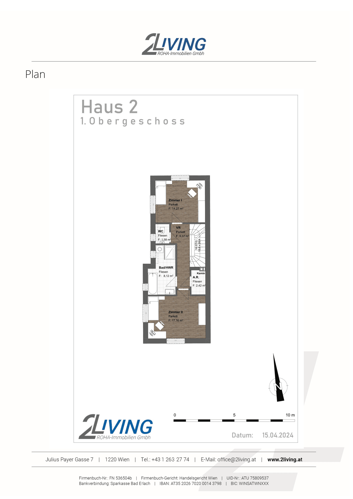 Grundriss Top 2 — Vindobona Living — 4 Zimmer — 124 m² — Ground floor / 1st floor / 2nd floor — Süd — Grundriss 2/6